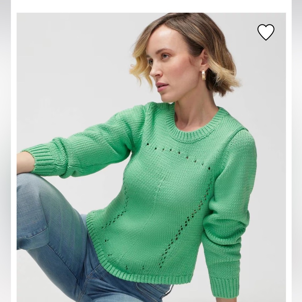 WHBM NWT Lush Jade Long Sleeve Pointelle Sweater.🎁